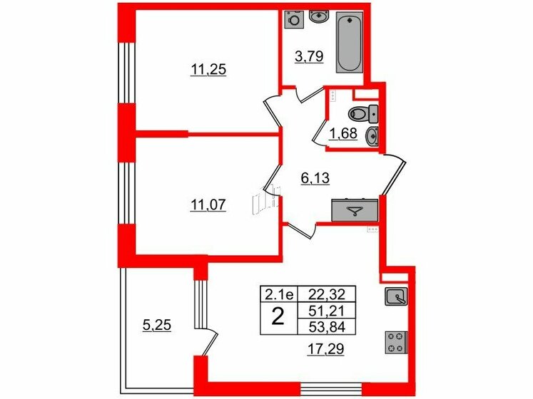 51,2 м², 2-комнатная квартира 9 850 064 ₽ - изображение 41