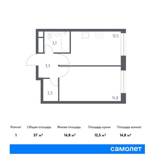 37 м², 1-комнатная квартира 19 632 540 ₽ - изображение 1