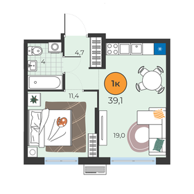 Квартира 39,1 м², 1-комнатная - изображение 1