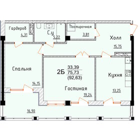Квартира 92,6 м², 2-комнатная - изображение 1
