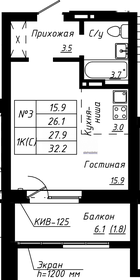 28,1 м², квартира-студия 3 100 000 ₽ - изображение 40