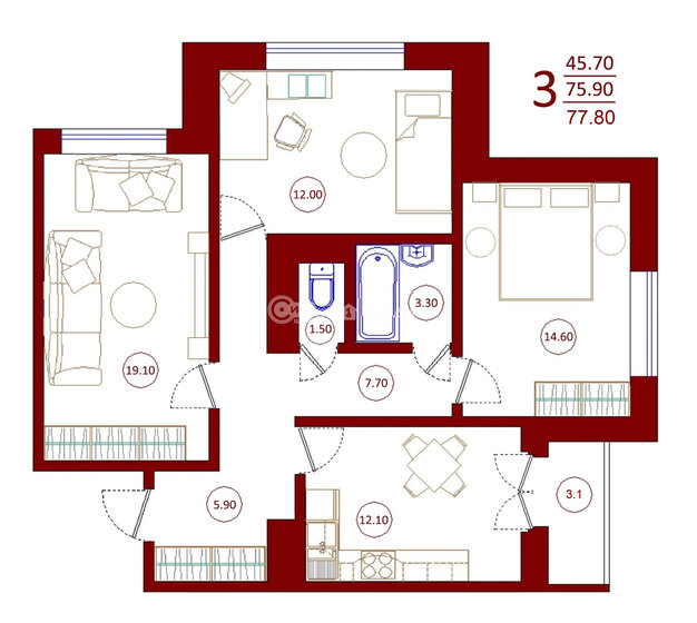 77,8 м², 3-комнатная квартира 6 908 139 ₽ - изображение 16