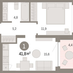 Квартира 41,8 м², 1-комнатная - изображение 3