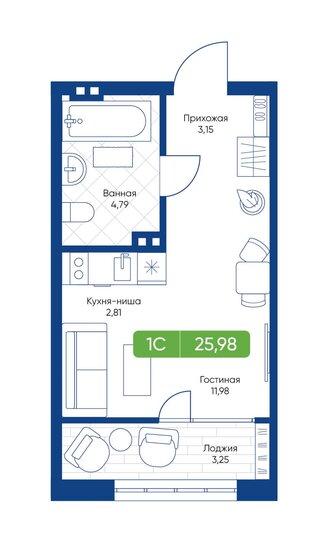 26 м², 1-комнатная квартира 4 550 000 ₽ - изображение 1