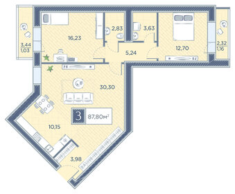 Квартира 87,8 м², 3-комнатная - изображение 1
