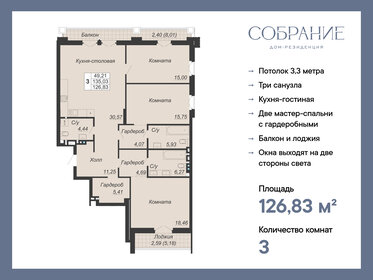 Квартира 126,8 м², 3-комнатная - изображение 1