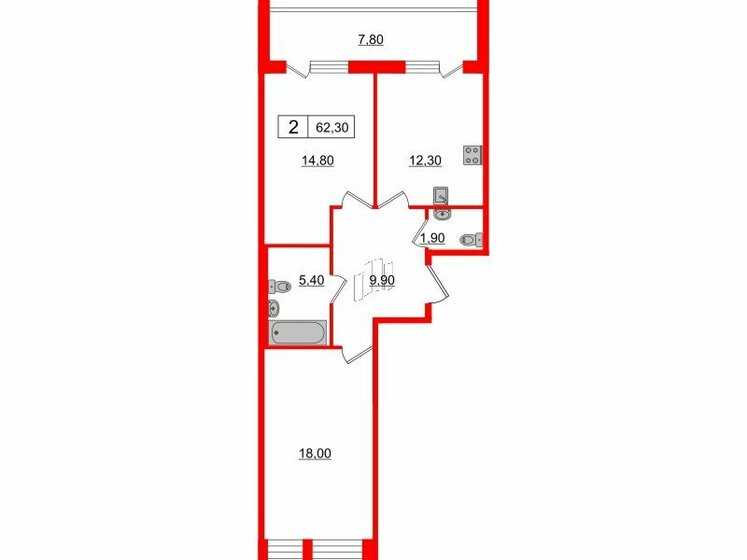 62,3 м², 2-комнатная квартира 17 381 700 ₽ - изображение 25