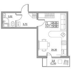 Квартира 34,7 м², студия - изображение 2