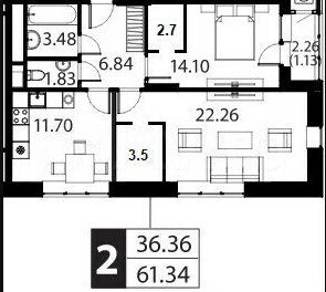 62,2 м², 2-комнатная квартира 14 900 000 ₽ - изображение 46