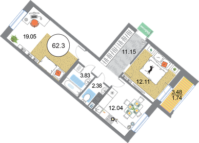 62,3 м², 2-комнатная квартира 17 437 770 ₽ - изображение 8