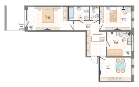 92,1 м², 3-комнатная квартира 32 370 840 ₽ - изображение 3