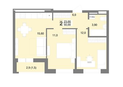 Квартира 50 м², 2-комнатная - изображение 1