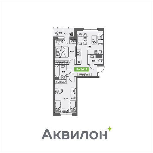 54,6 м², 2-комнатная квартира 6 053 104 ₽ - изображение 1