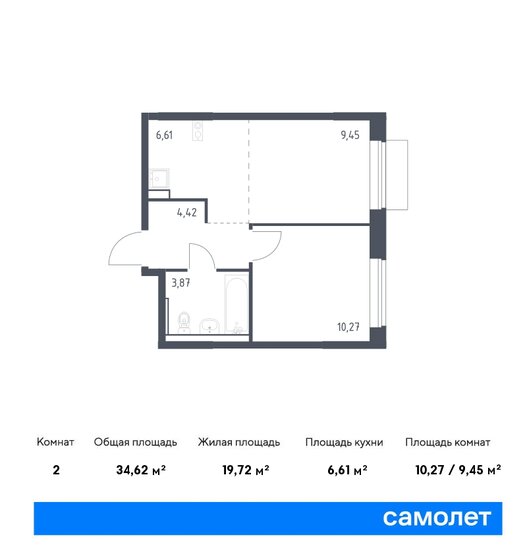 34,6 м², 1-комнатная квартира 10 530 755 ₽ - изображение 1