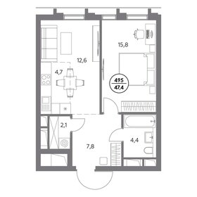 Квартира 47,4 м², 1-комнатная - изображение 1