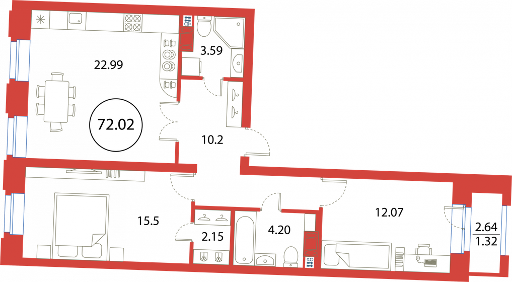 72 м², 2-комнатная квартира 17 850 878 ₽ - изображение 15