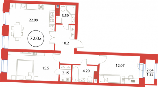 74 м², 2-комнатная квартира 19 770 000 ₽ - изображение 62