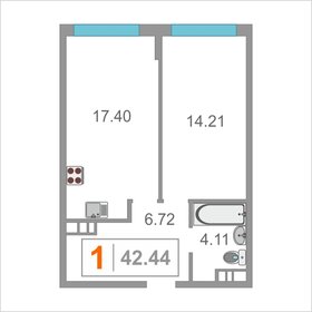 Квартира 43,4 м², студия - изображение 1