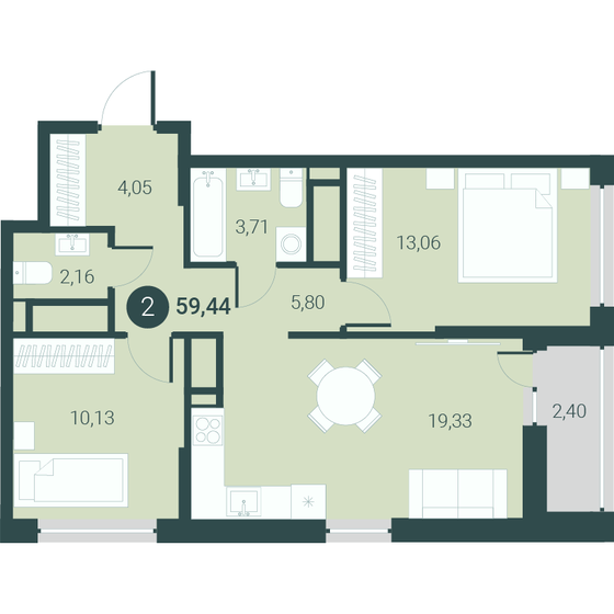 59,4 м², 2-комнатная квартира 7 290 000 ₽ - изображение 1