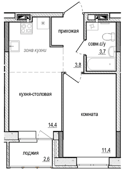 35 м², 2-комнатная квартира 3 350 000 ₽ - изображение 1