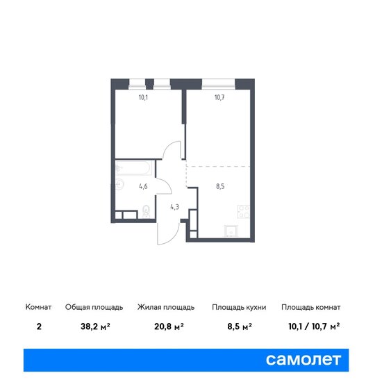 38,2 м², 1-комнатная квартира 16 196 242 ₽ - изображение 1