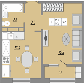 36,5 м², 1-комнатная квартира 2 993 000 ₽ - изображение 11