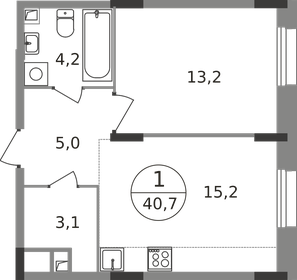 Квартира 40,7 м², 1-комнатная - изображение 1