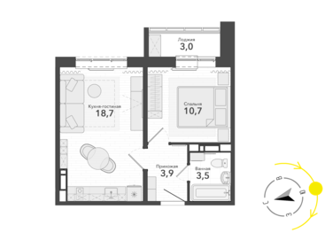 Квартира 39,8 м², 2-комнатная - изображение 1