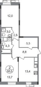 60,7 м², 2-комнатная квартира 18 594 704 ₽ - изображение 43