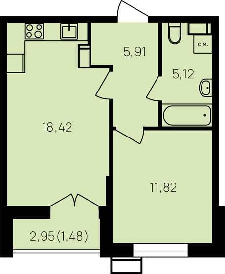 44 м², 1-комнатная квартира 6 162 500 ₽ - изображение 36