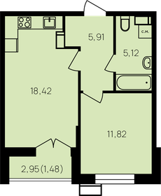 Квартира 44 м², 1-комнатная - изображение 1