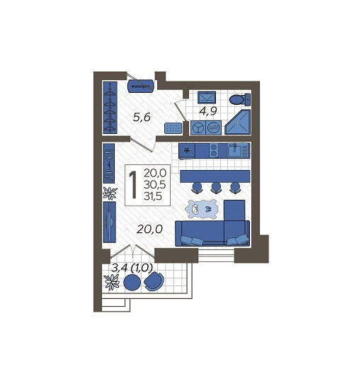 31,5 м², 1-комнатная квартира 8 700 000 ₽ - изображение 26