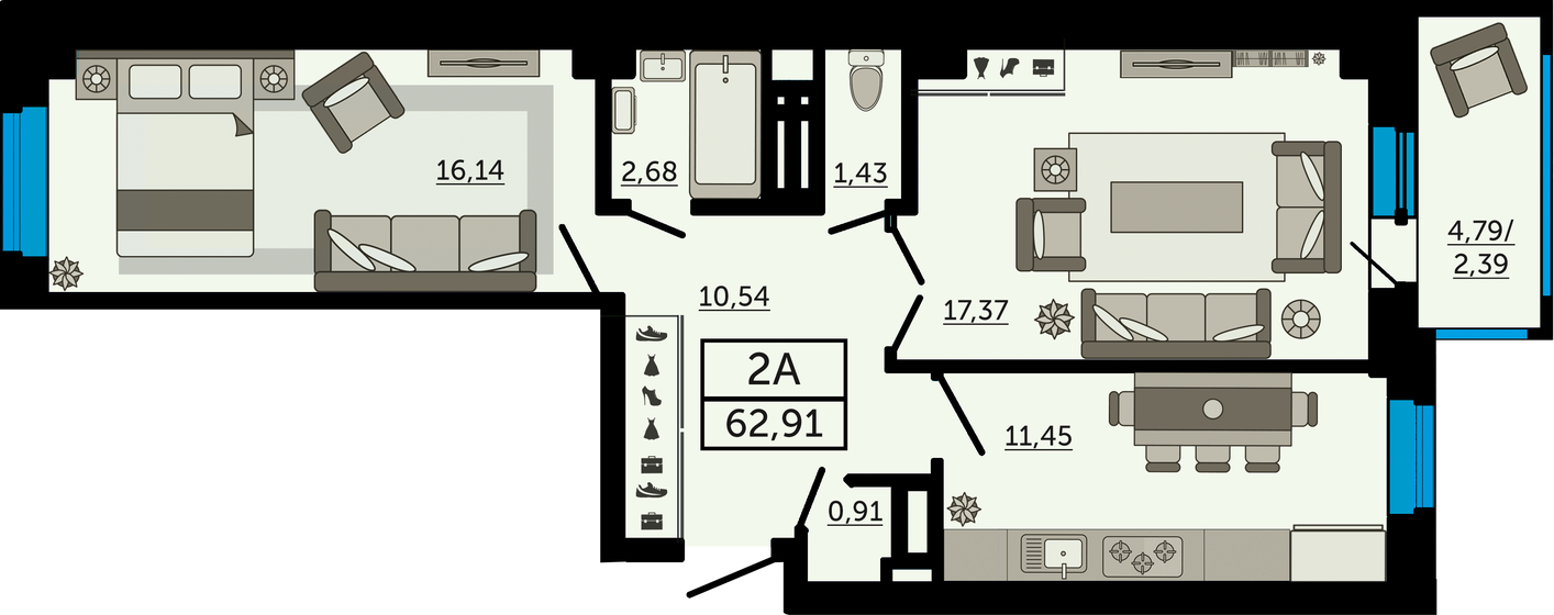 62,9 м², 2-комнатная квартира 8 555 760 ₽ - изображение 1