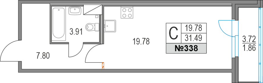 30,9 м², квартира-студия 9 041 820 ₽ - изображение 11
