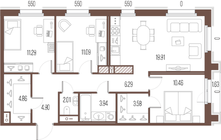 Квартира 78,3 м², 3-комнатная - изображение 1