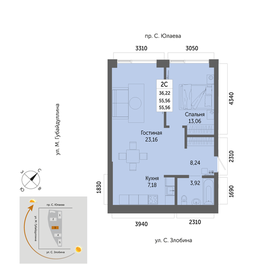 55,6 м², 2-комнатная квартира 8 917 400 ₽ - изображение 1