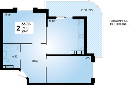 Квартира 66,9 м², 2-комнатная - изображение 1