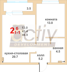 Квартира 43,4 м², 1-комнатная - изображение 1