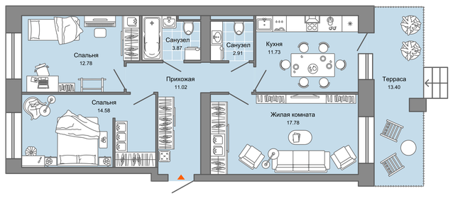 Квартира 79 м², 3-комнатная - изображение 1