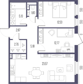 Квартира 66,6 м², 2-комнатная - изображение 1