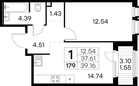 39,2 м², 1-комнатная квартира 7 039 999 ₽ - изображение 33