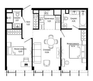 Квартира 62,4 м², 2-комнатная - изображение 2