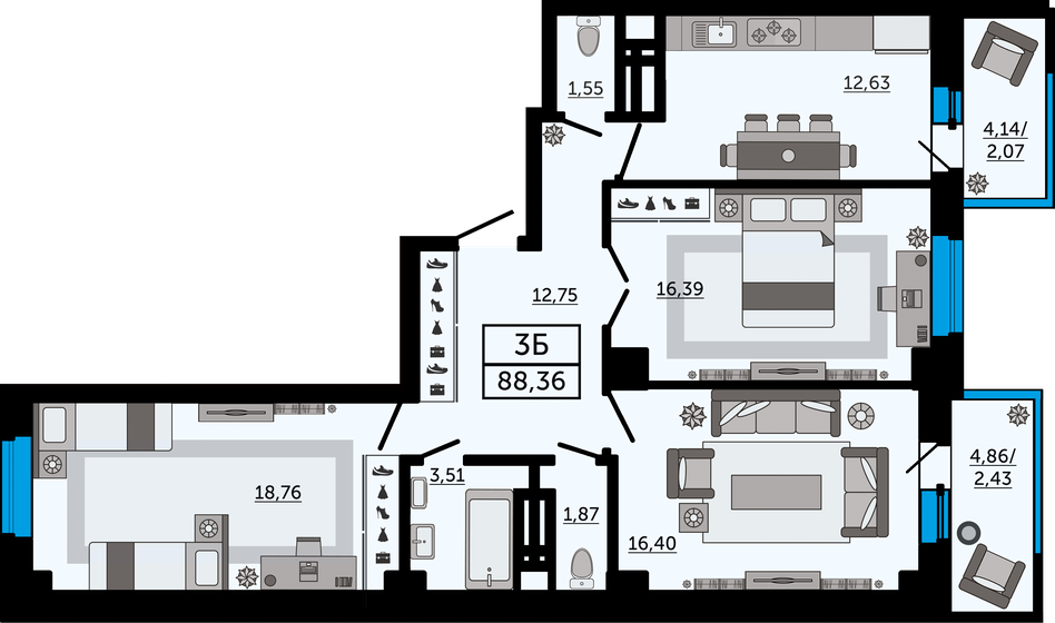 88,4 м², 3-комнатная квартира 12 900 560 ₽ - изображение 1