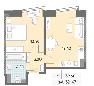 Квартира 39,6 м², 1-комнатная - изображение 1