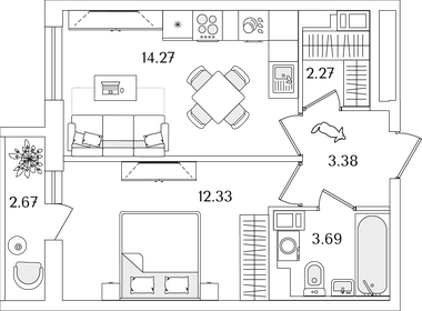 Квартира 37,3 м², 1-комнатная - изображение 1