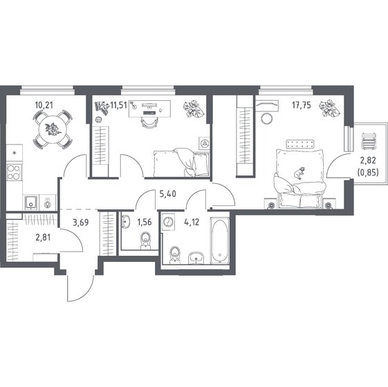 51,1 м², 2-комнатная квартира 7 761 183 ₽ - изображение 55