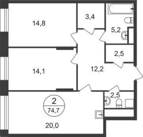 74,7 м², 2-комнатная квартира 16 077 390 ₽ - изображение 10