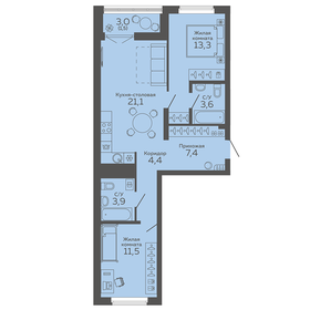 Квартира 66,7 м², 2-комнатная - изображение 1