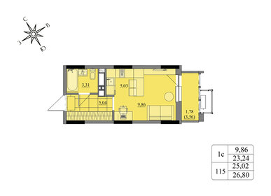 Квартира 25 м², студия - изображение 1