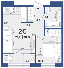 43,5 м², 2-комнатная квартира 3 400 000 ₽ - изображение 31